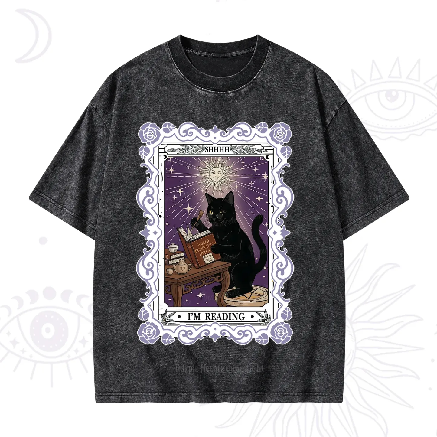Purplehecate The Reading Cat Tarot Washed T-Shirt