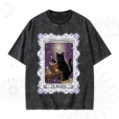 Purplehecate The Reading Cat Tarot Washed T-Shirt