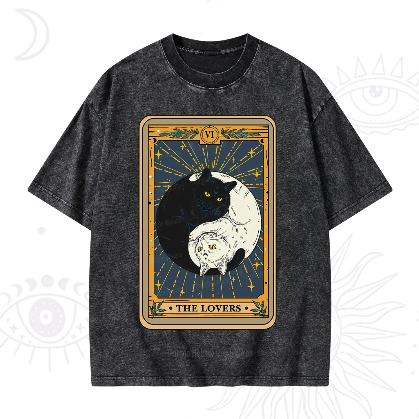 Purplehecate The Lovers Cat Tarot Washed T-Shirt