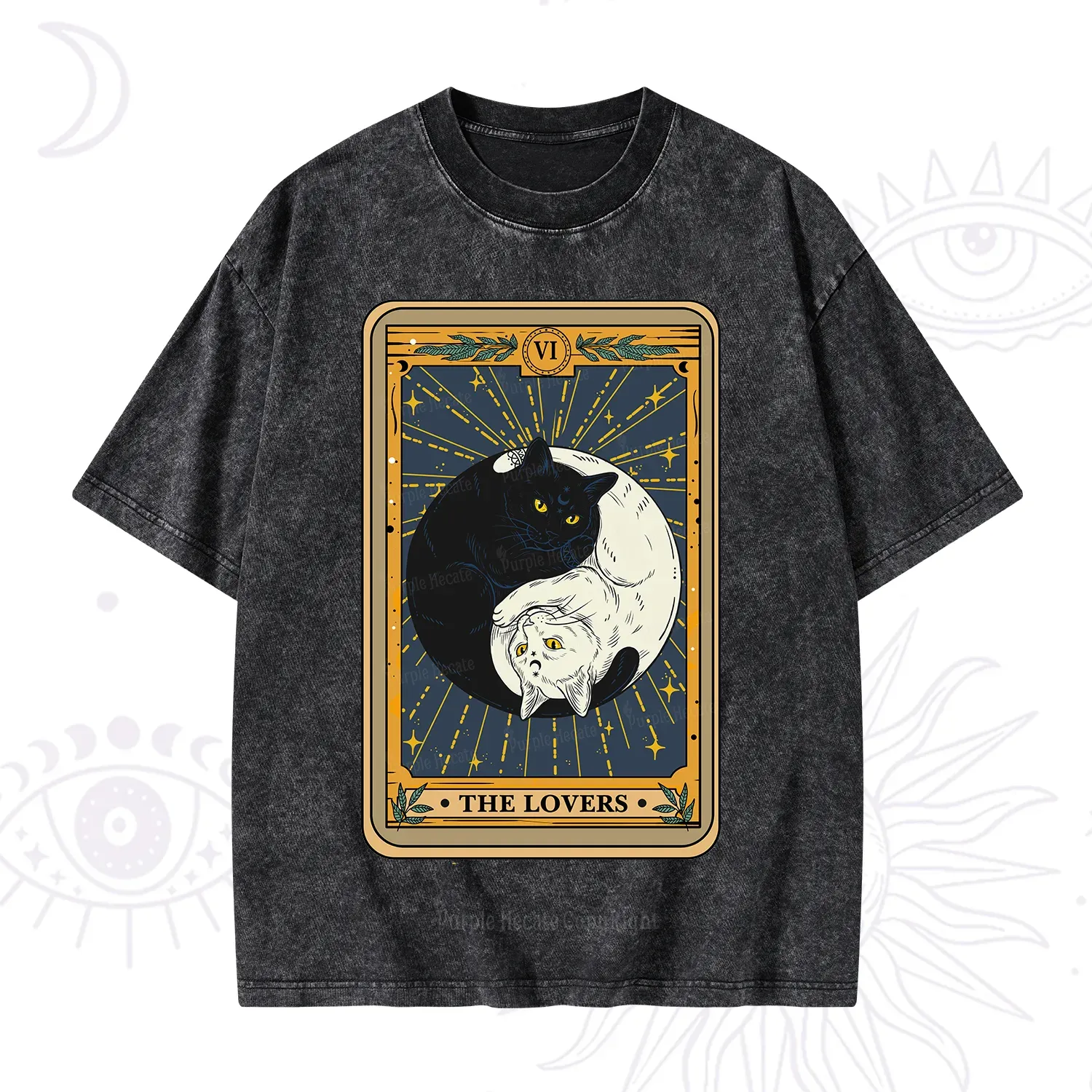 Purplehecate The Lovers Cat Tarot Washed T-Shirt
