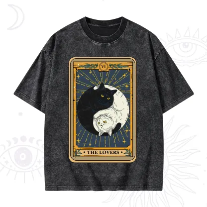 Purplehecate The Lovers Cat Tarot Washed T-Shirt