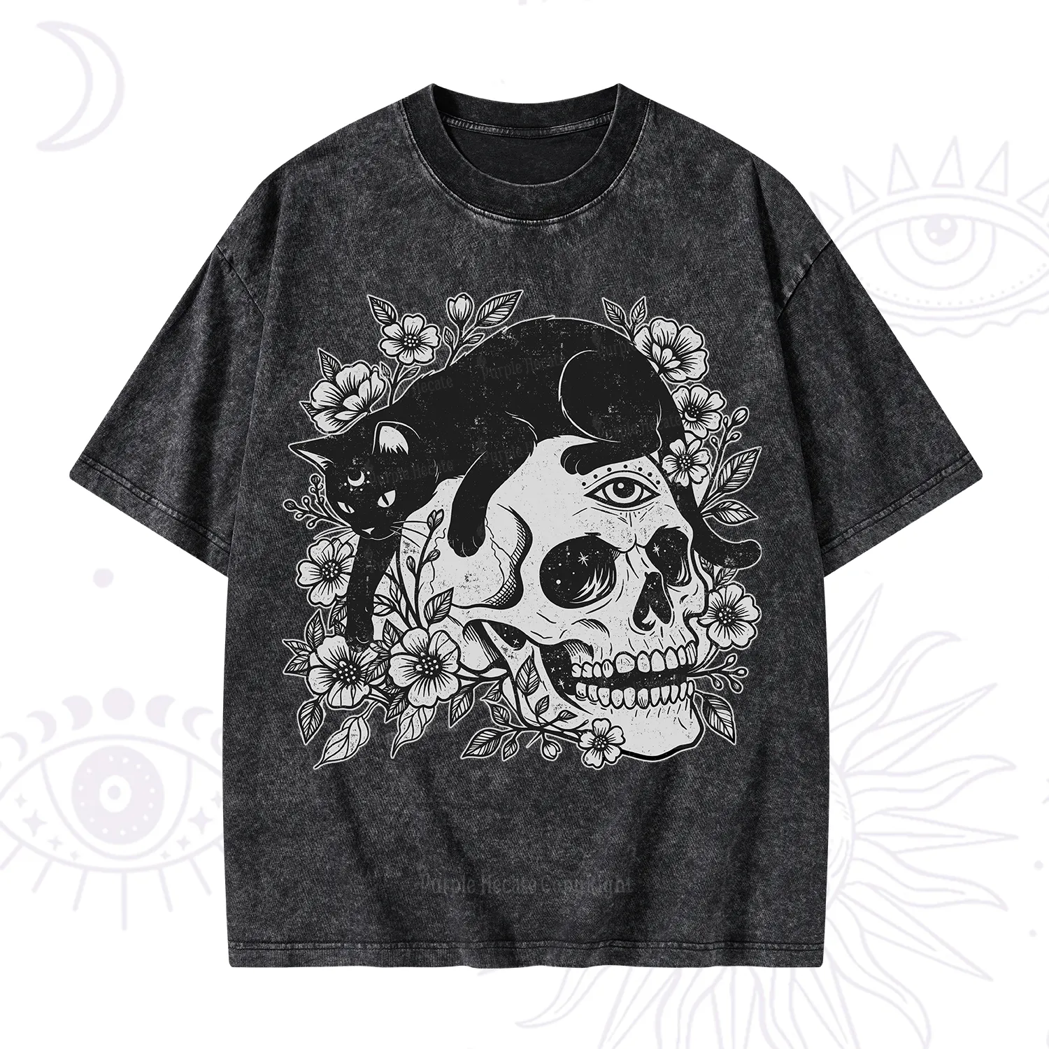 Purplehecate Black Cats In A Skull Washed T-Shirt