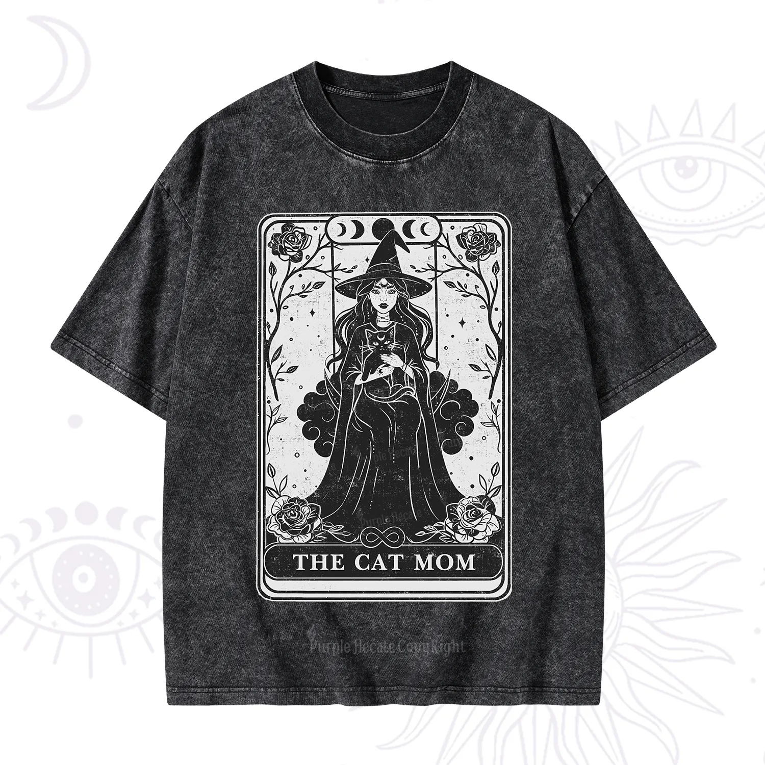 Purplehecate The Witch Cat Mom Tarot Washed T-Shirt