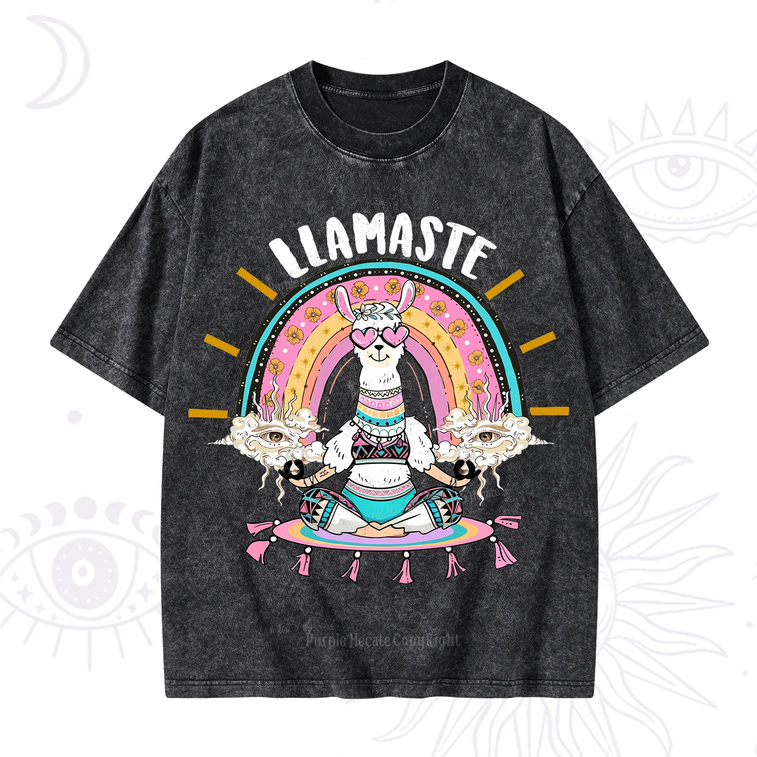Purplehecate Llama Meditating Washed T-Shirt
