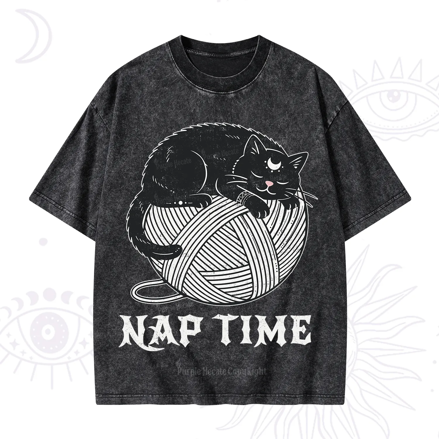 Purplehecate Nap Time Cat Washed T-Shirt