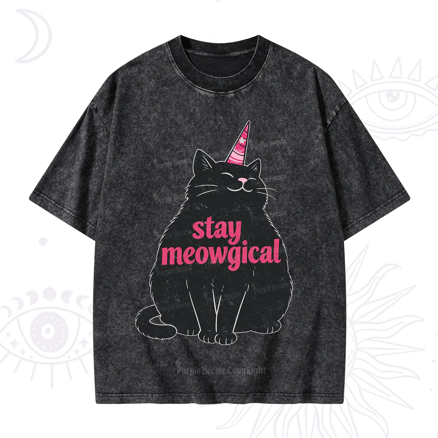 Purplehecate Stay Meowgical Washed T-Shirt