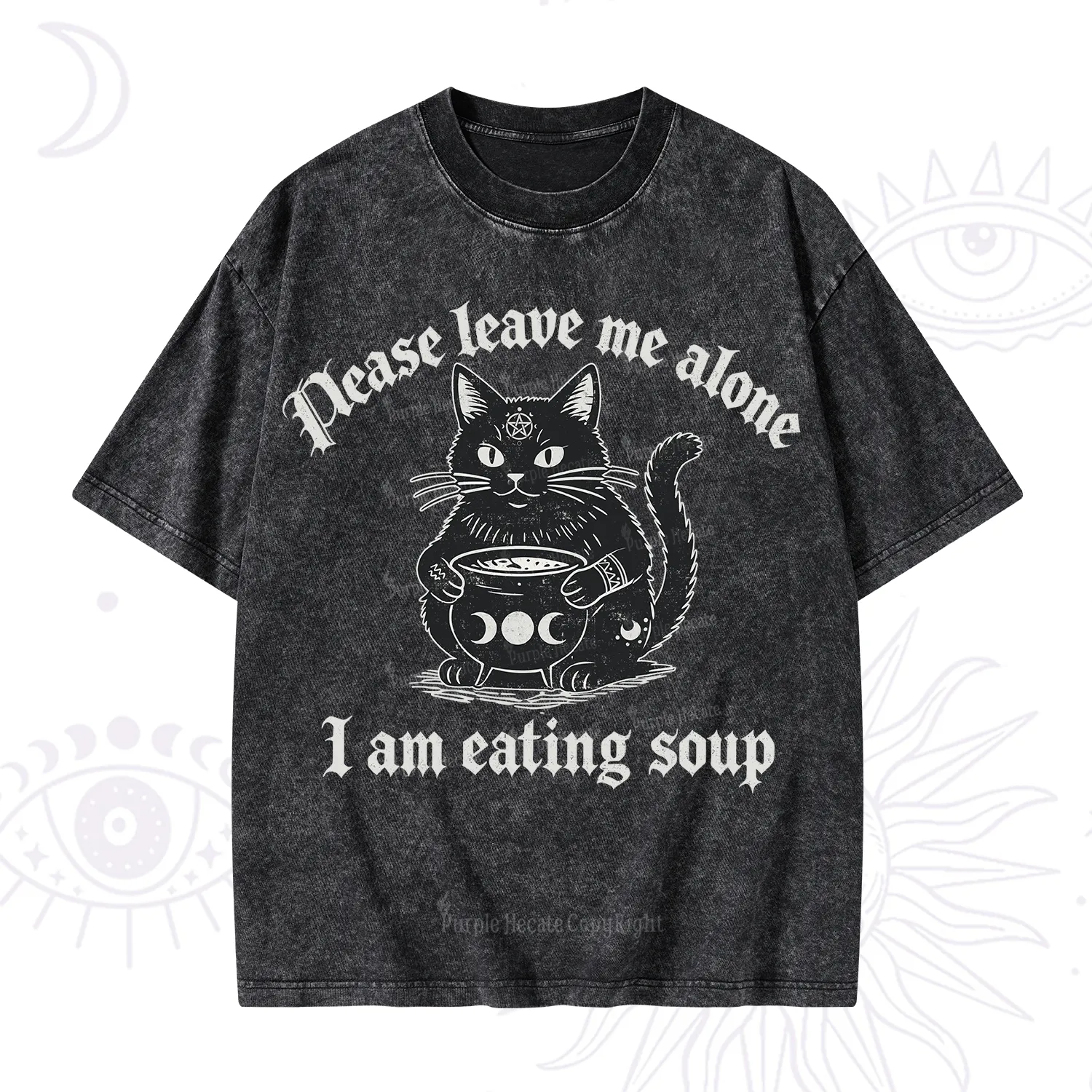 Purplehecate Magic Cat Eating Soup Washed T-Shirt