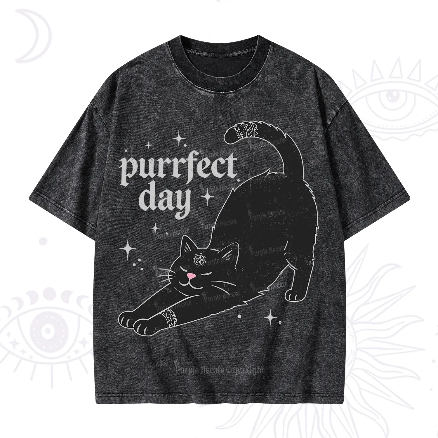 Purplehecate Purrfect Day Black Cat Washed T-Shirt