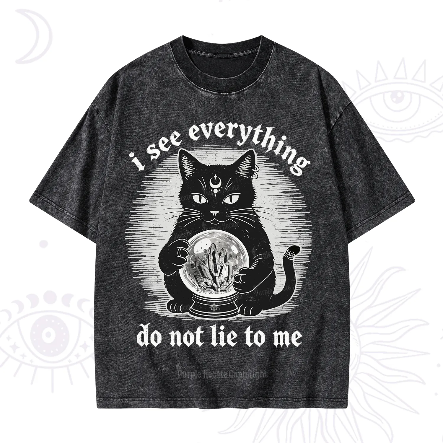 Purplehecate All Seeing Cat Washed T-Shirt