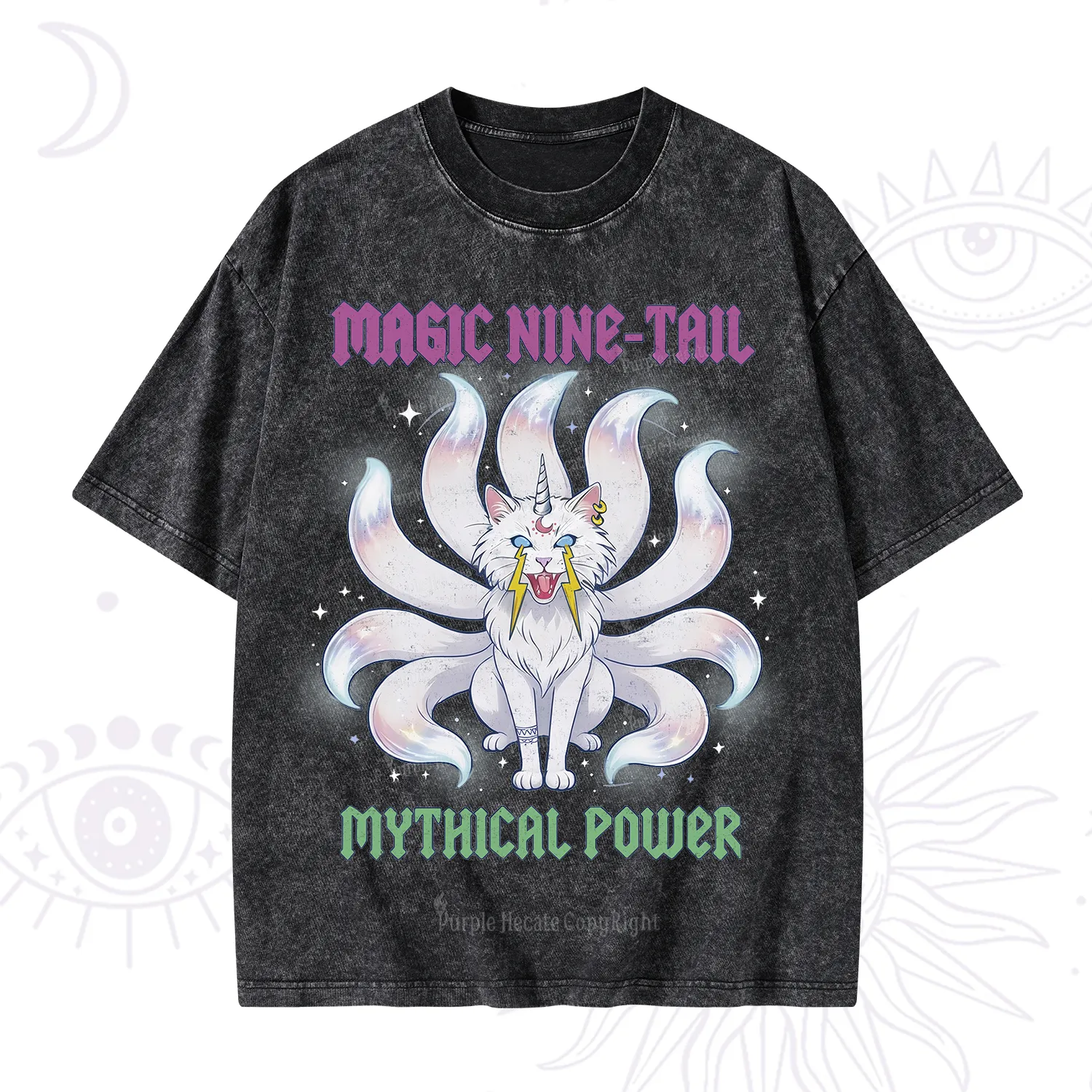 Purplehecate Magic Nine Tail Cat Washed T-Shirt
