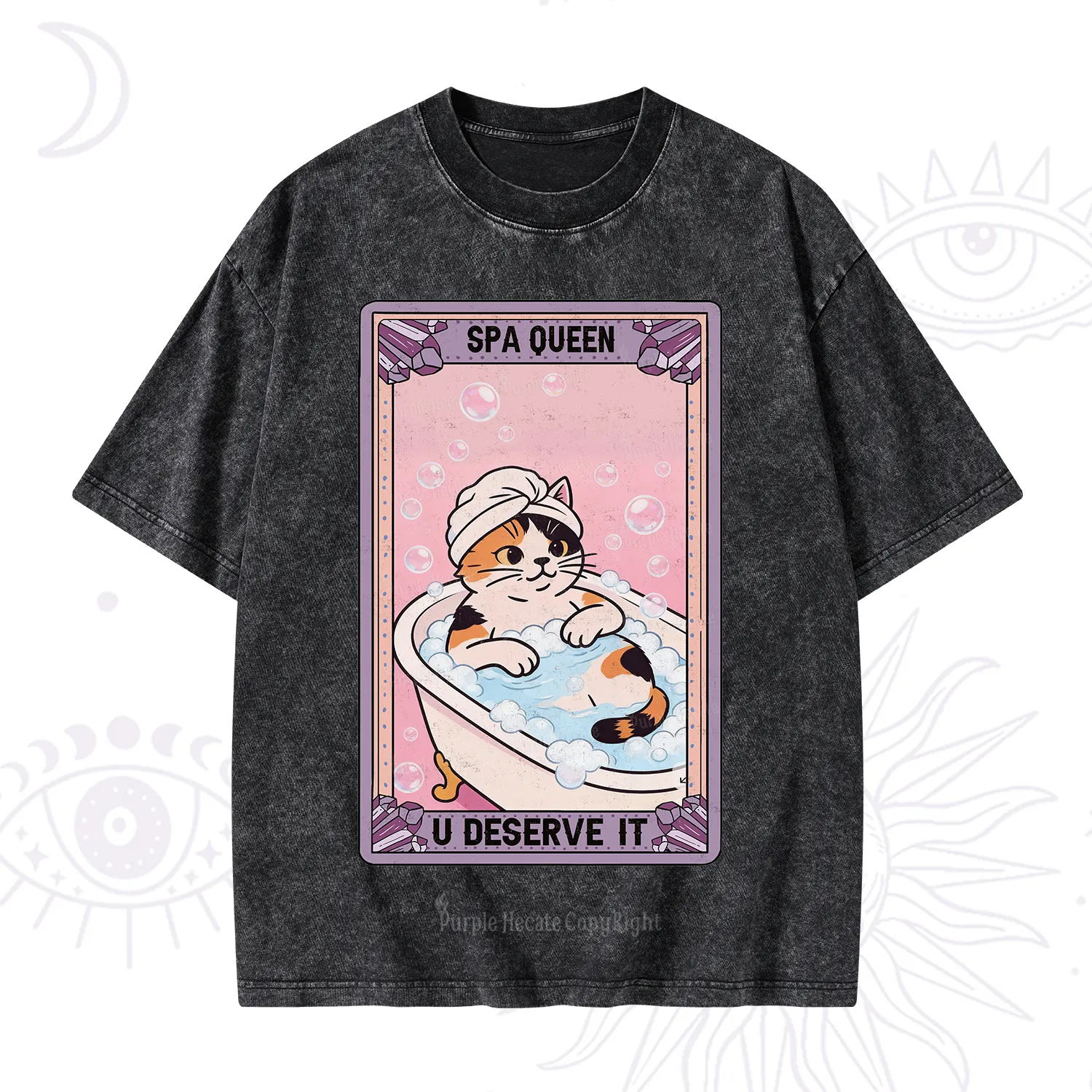 Purplehecate The Spa Queen Cat Tarot Washed T-Shirt
