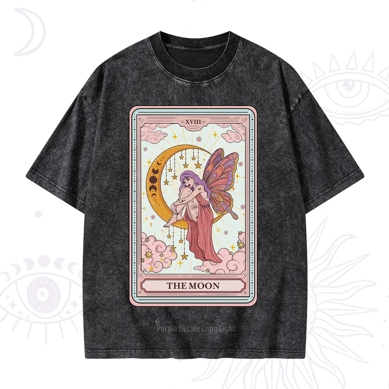 Purplehecate The Moon Tarot Washed T-Shirt