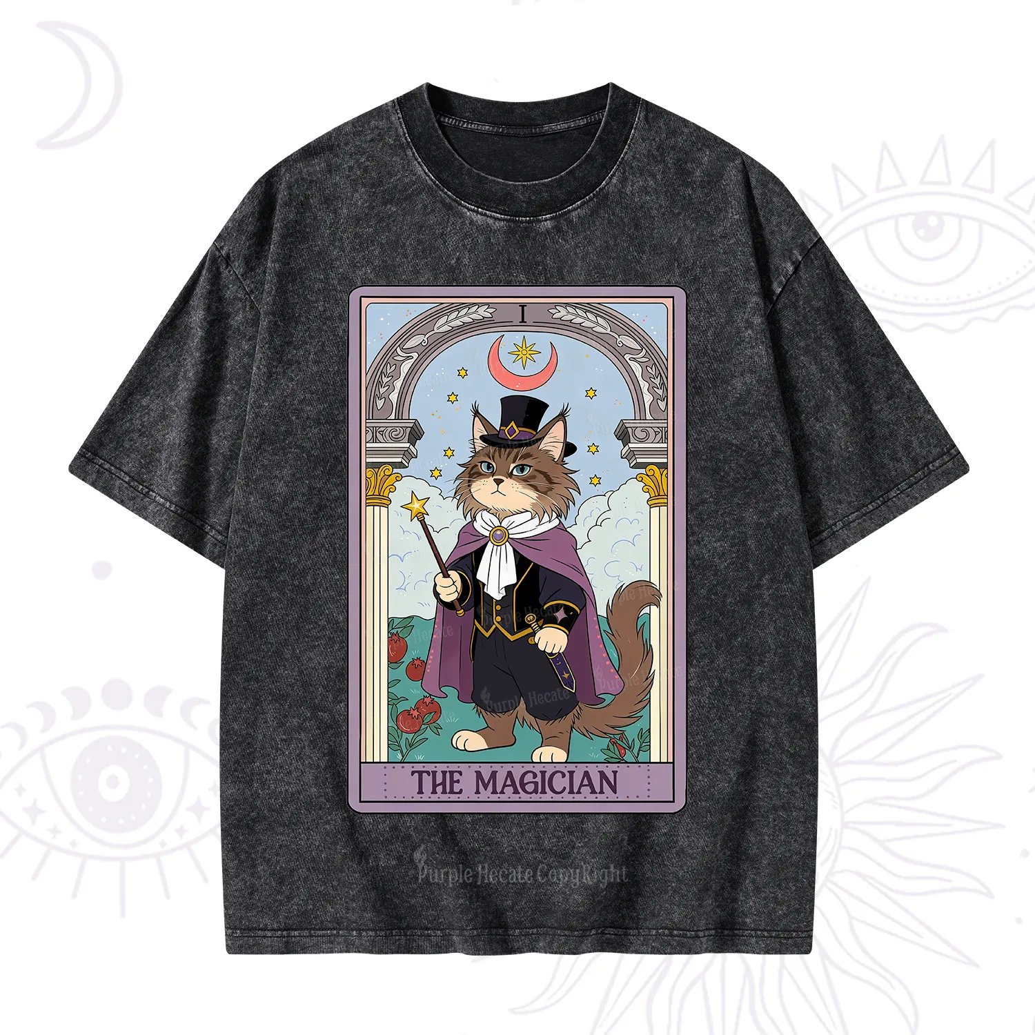 Purplehecate The Magician Cat Tarot Washed T-Shirt