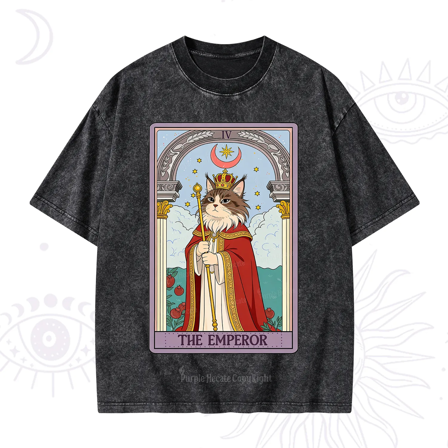 Purplehecate The Emperor Cat Tarot Washed T-Shirt
