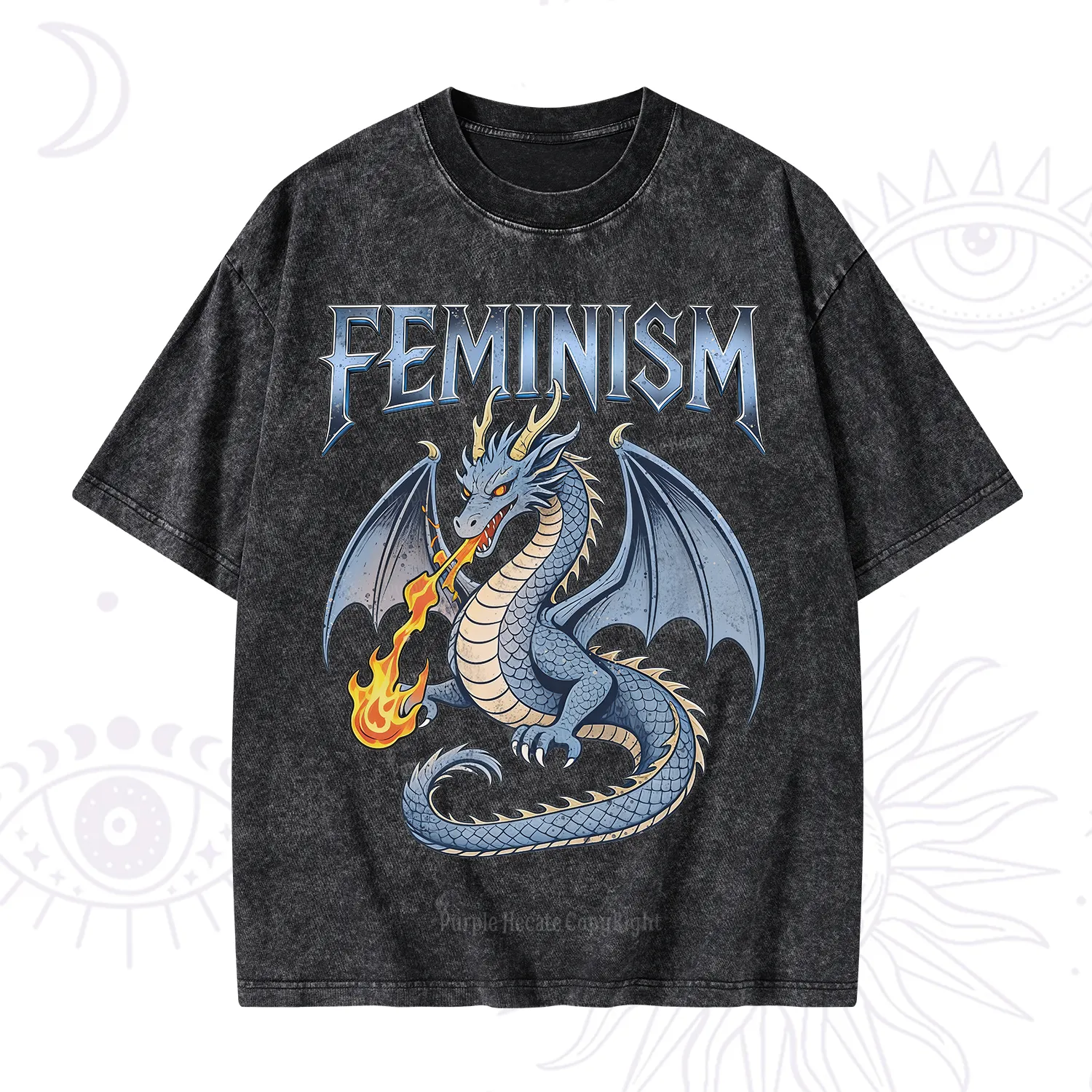Purplehecate Feminism Dragon Fantasy Washed T-Shirt