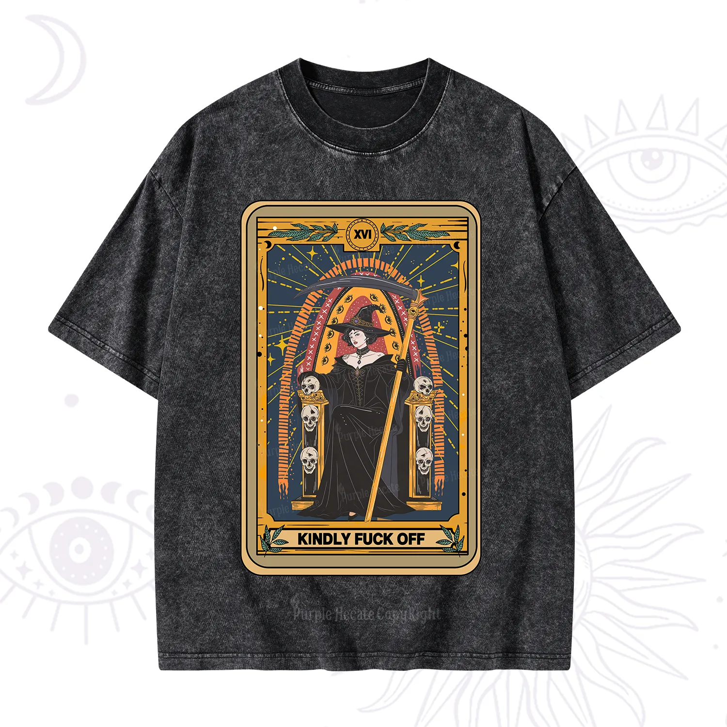 Purplehecate The Kindly Fuck Off Tarot Washed T-Shirt