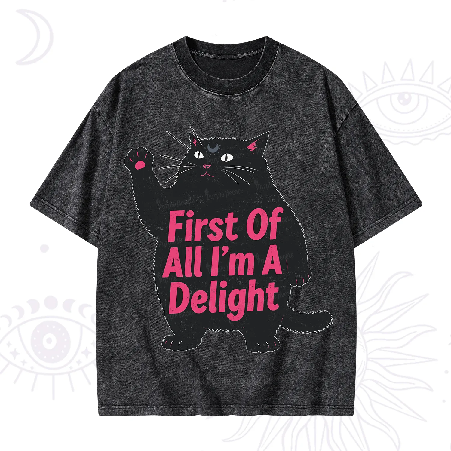Purplehecate First Of All I'm A Delight Cat Washed T-Shirt