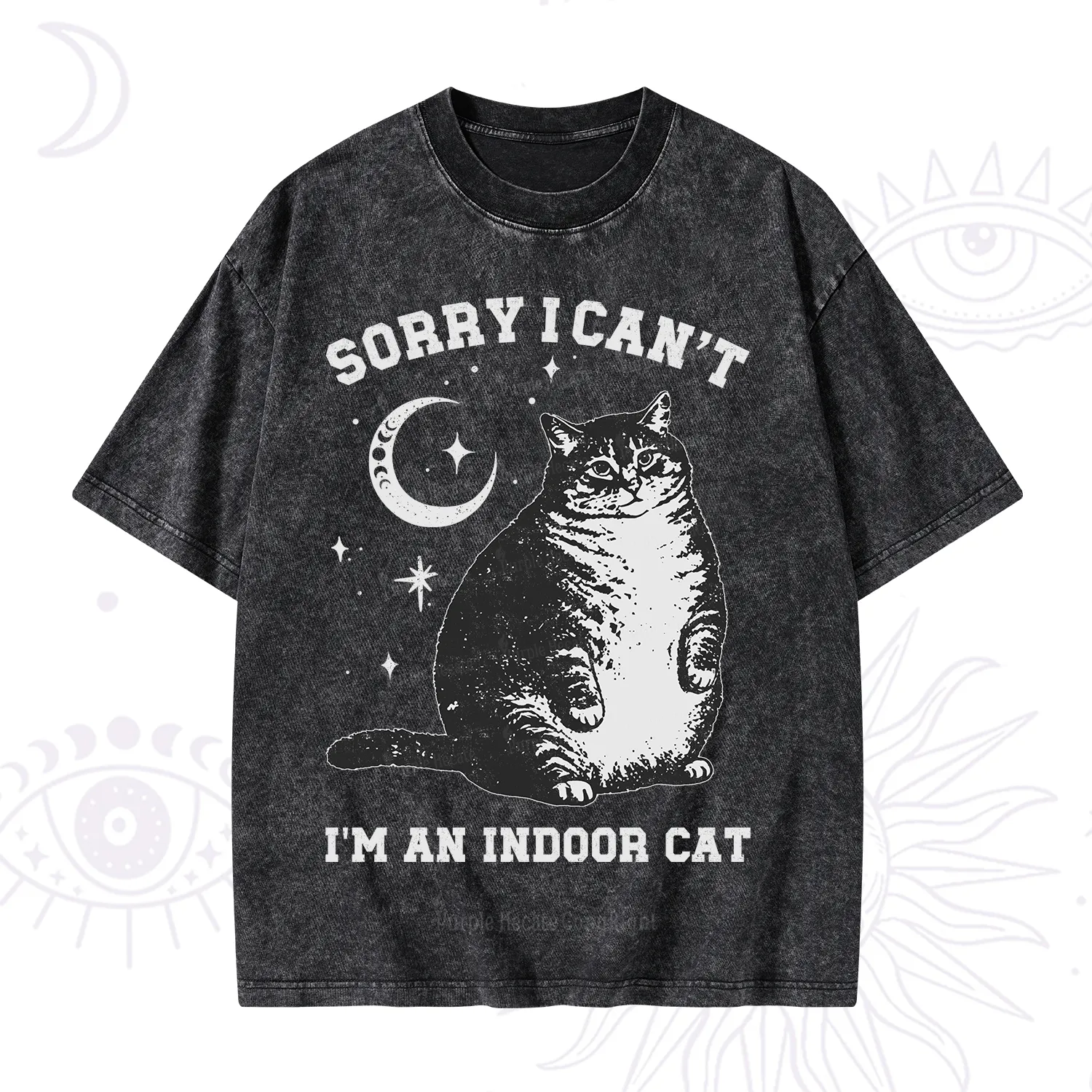 Purplehecate Sorry I Can't Go I'm an Indoor Cat Washed T-Shirt