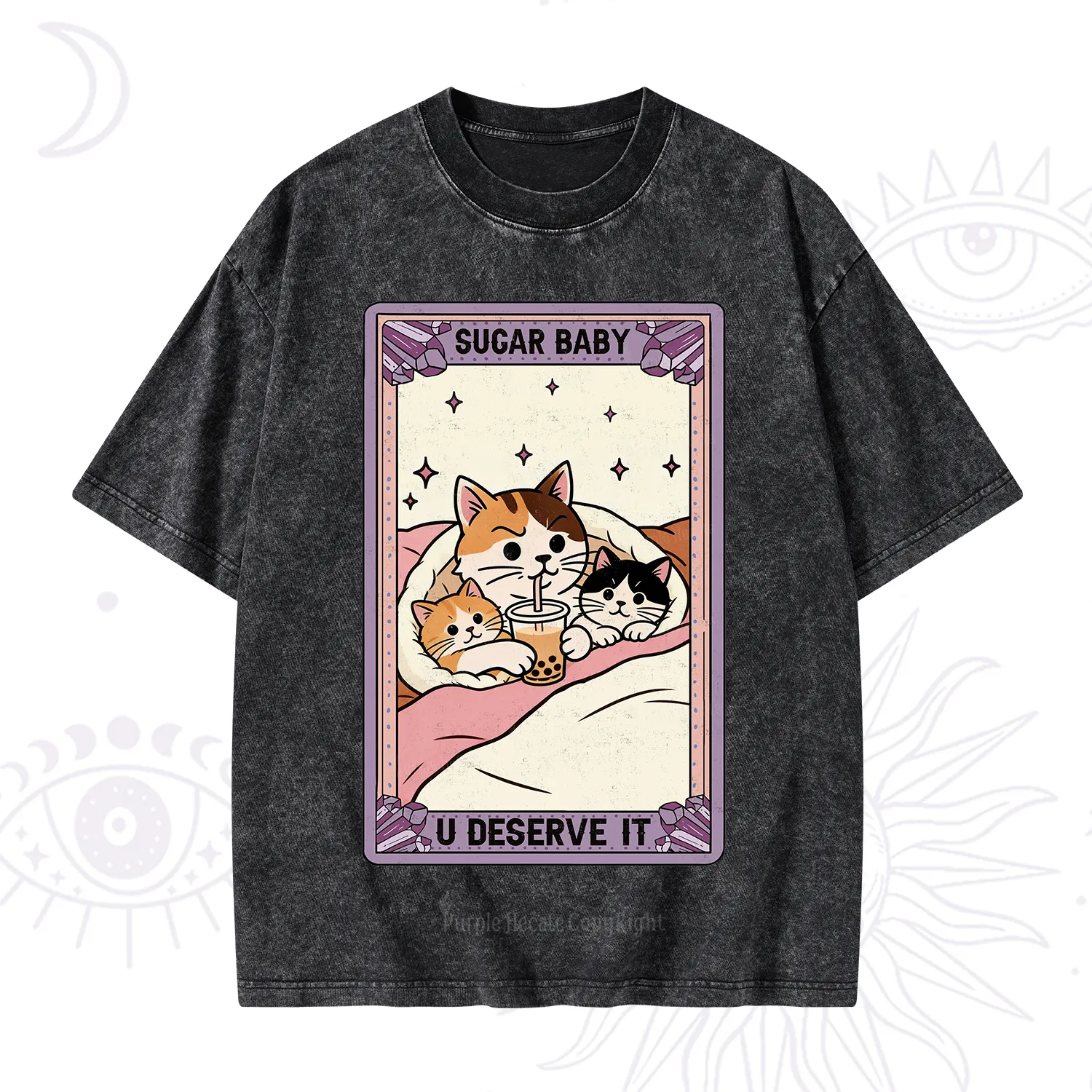 Purplehecate The Sugar Baby Cat Tarot Washed T-Shirt