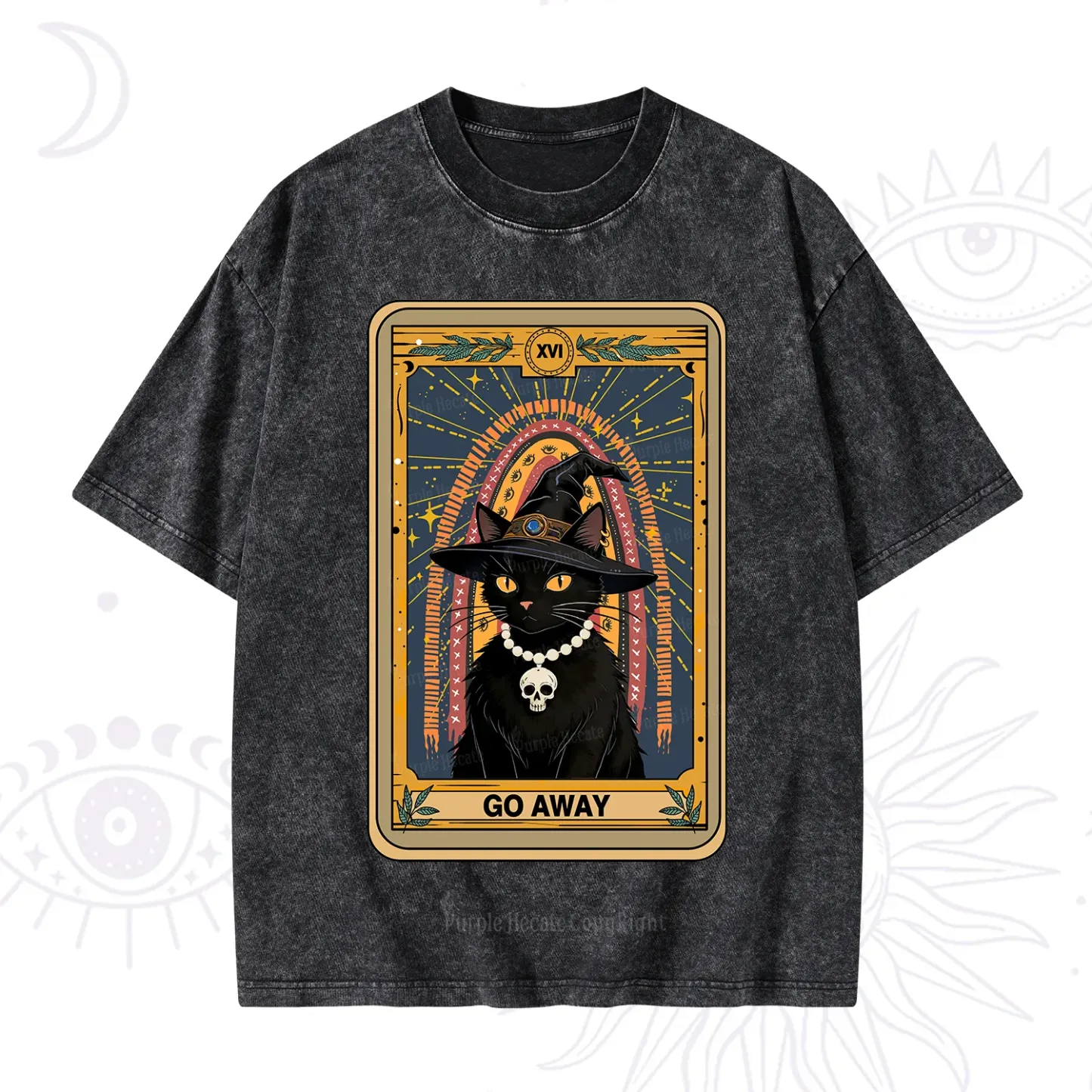 Purplehecate The Go Away Cat Tarot Washed T-Shirt