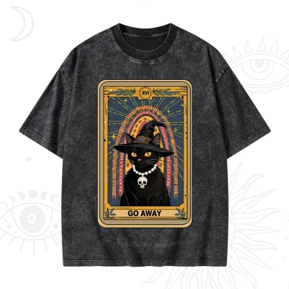 Purplehecate The Go Away Cat Tarot Washed T-Shirt