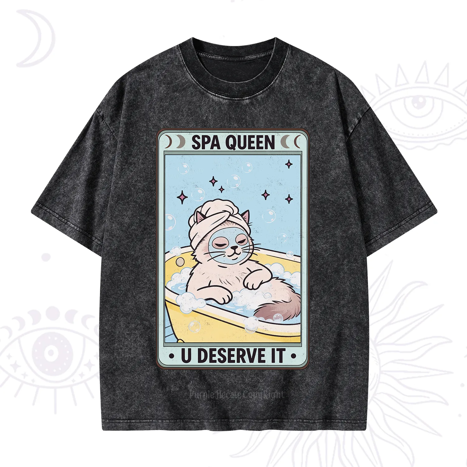 Purplehecate The Spa Queen Cat Tarot Washed T-Shirt