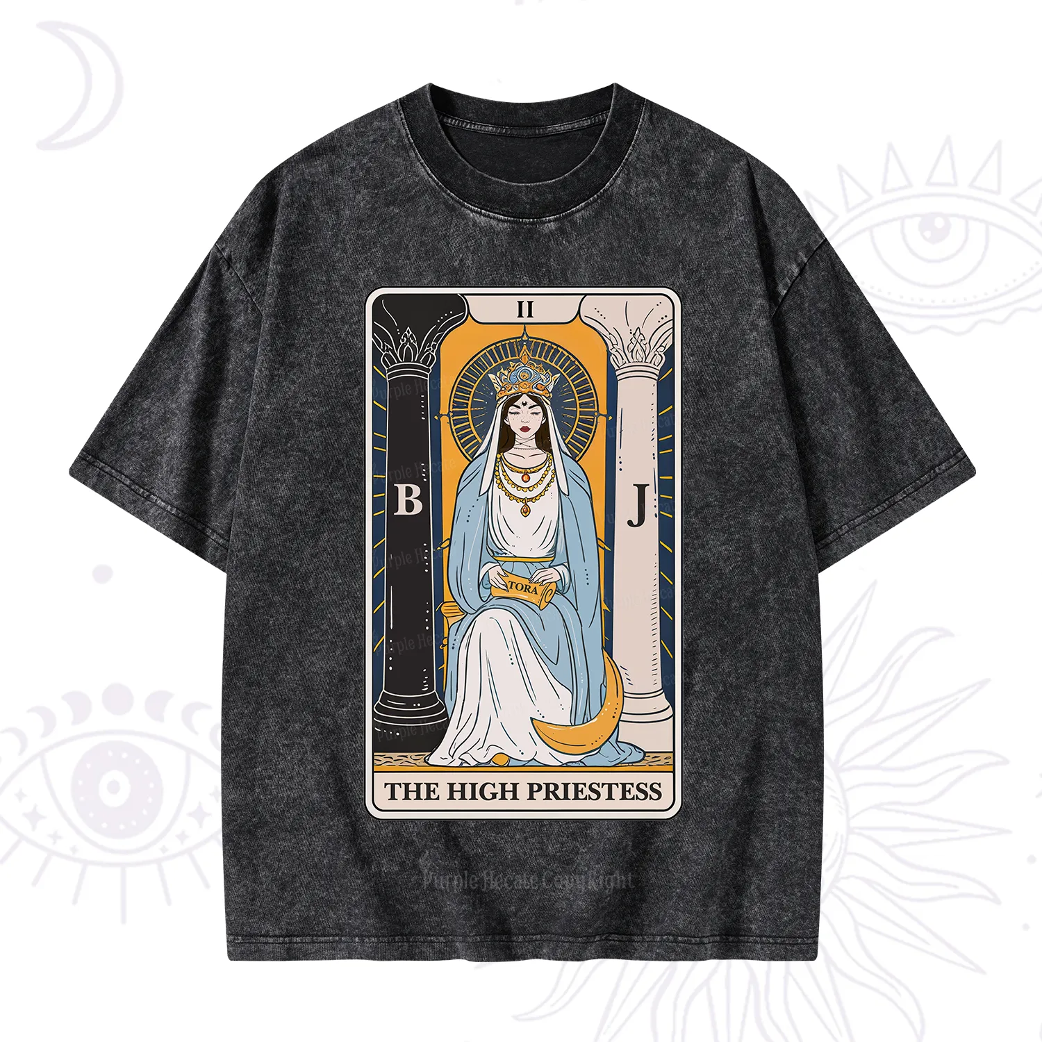 Purplehecate The High Priestess Tarot Card Washed T-Shirt