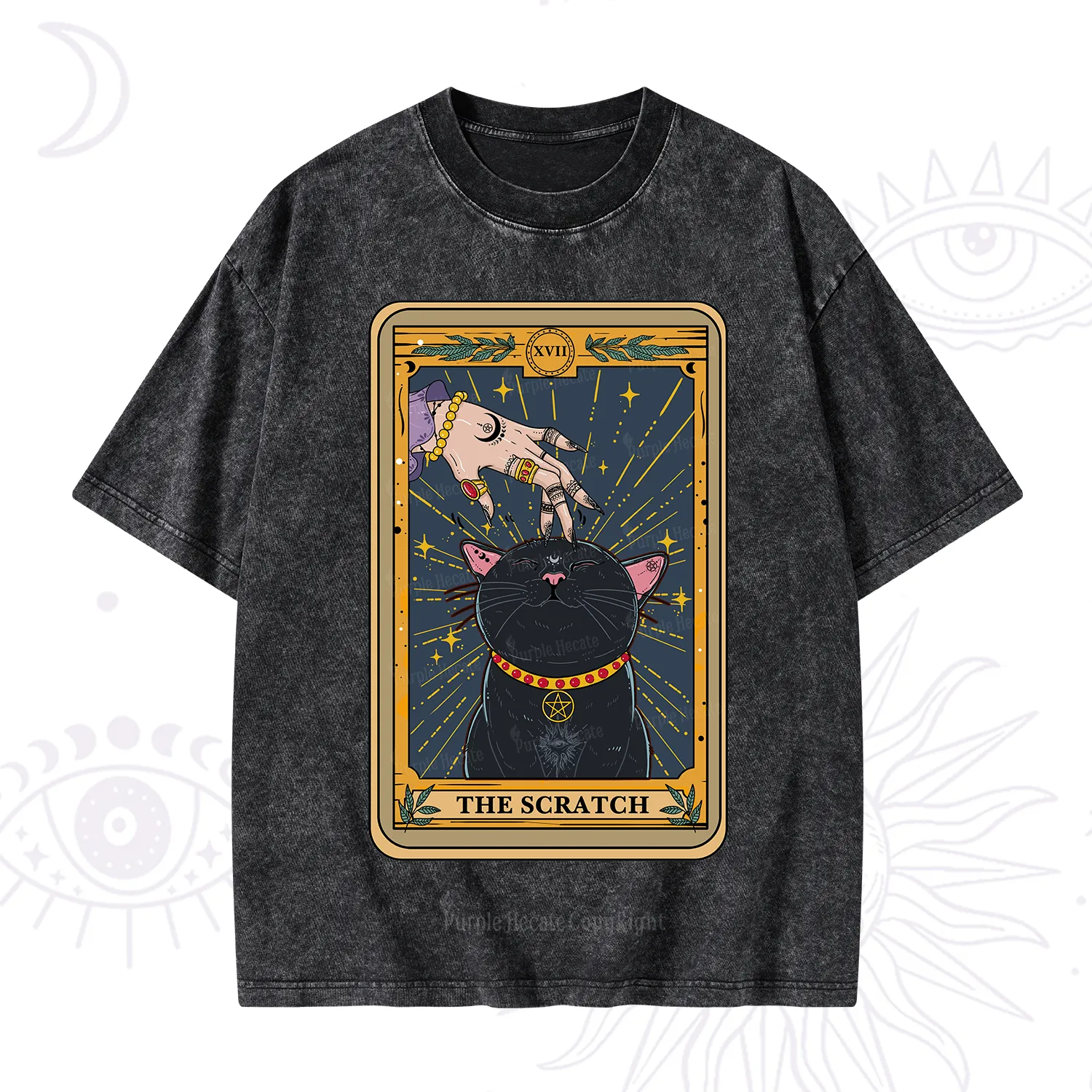 Purplehecate The Scratch Cat Tarot Washed T-Shirt