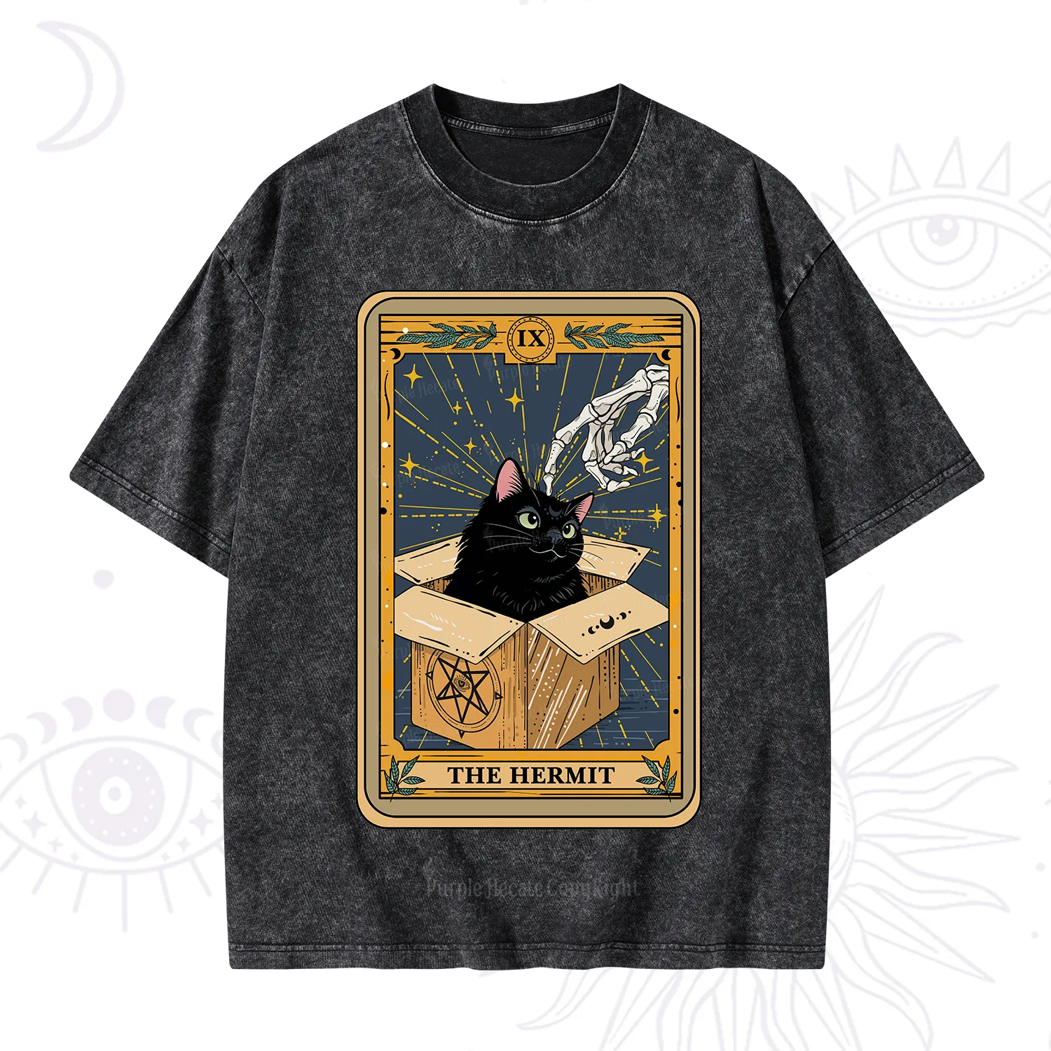 Purplehecate The Hermit Cat Tarot Washed T-Shirt