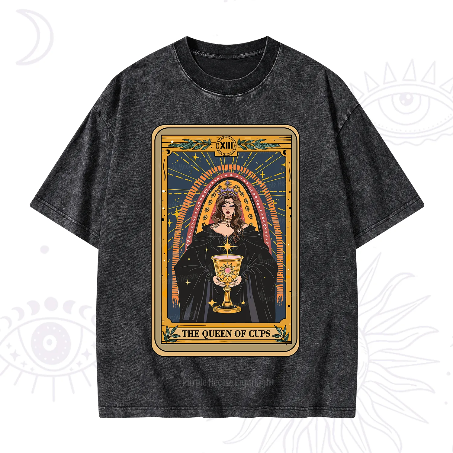 Purplehecate The Queen of Cups Tarot Washed T-Shirt