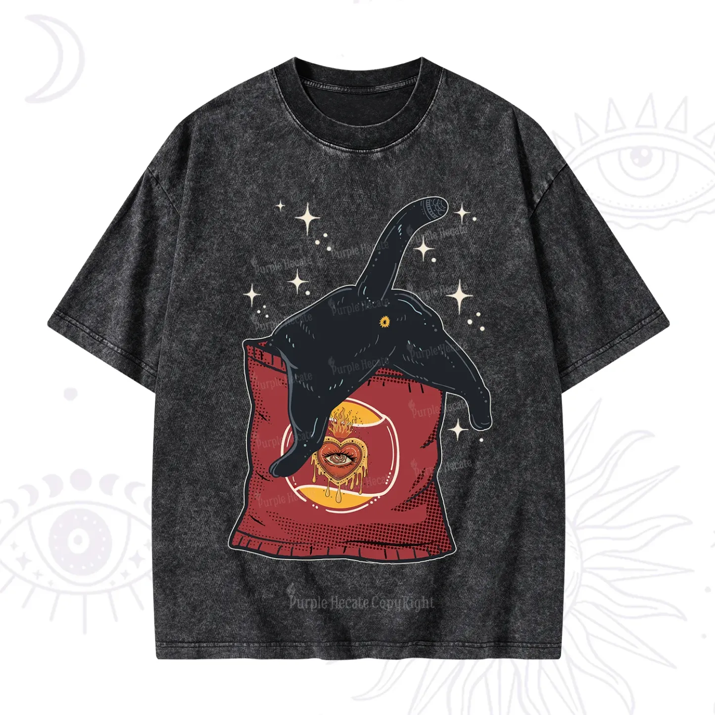 Purplehecate Curious Witch Cat Washed T-Shirt