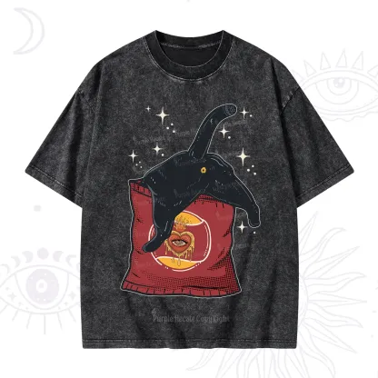 Purplehecate Curious Witch Cat Washed T-Shirt