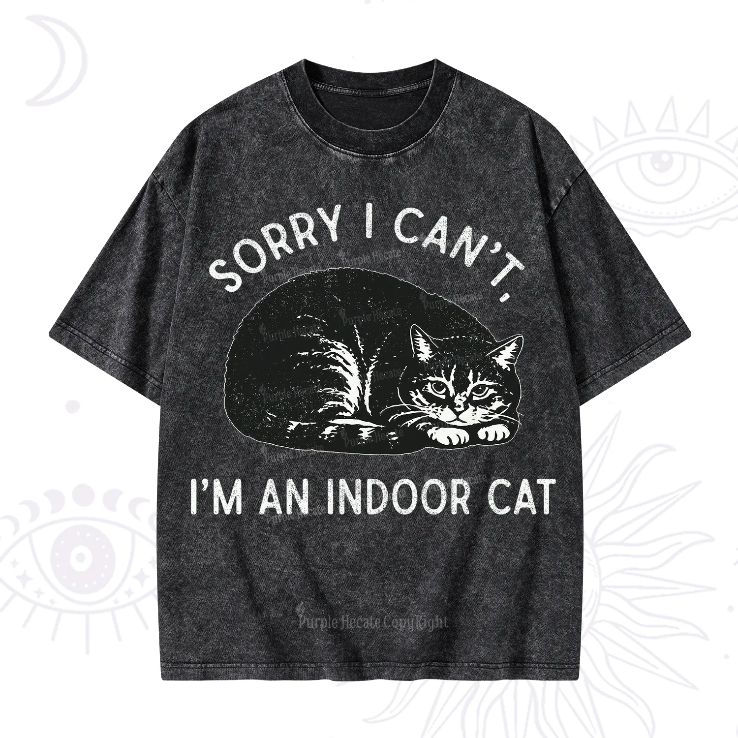 Purplehecate Sorry I Can't I'm an Indoor Cat Washed T-Shirt