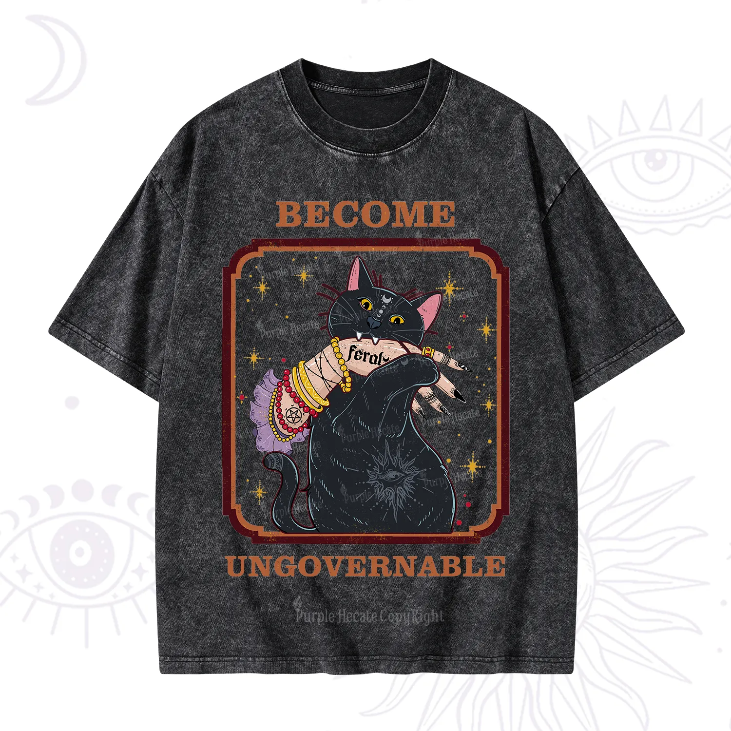Purplehecate Become Ungovernable Cat Washed T-Shirt