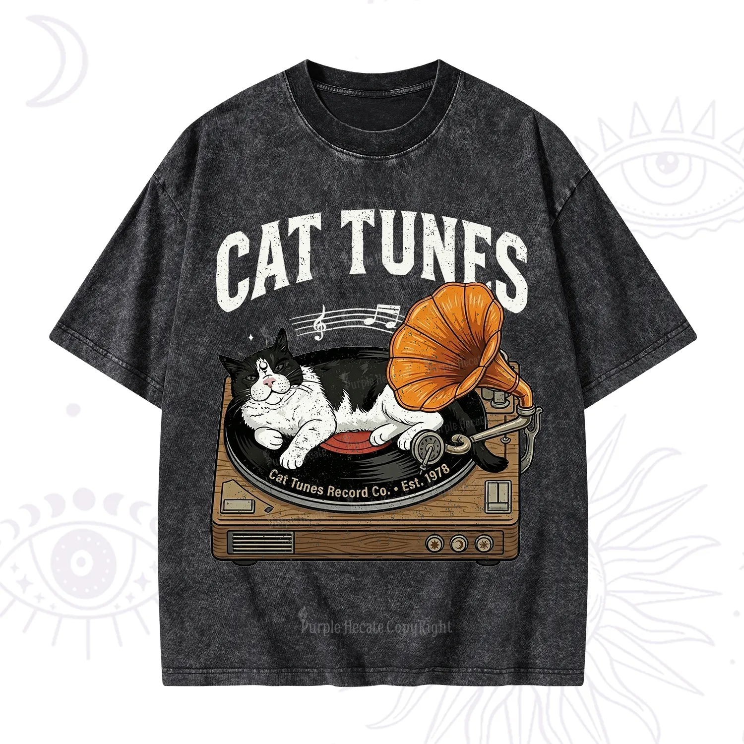 Purplehecate Cat Tunes Washed T-Shirt
