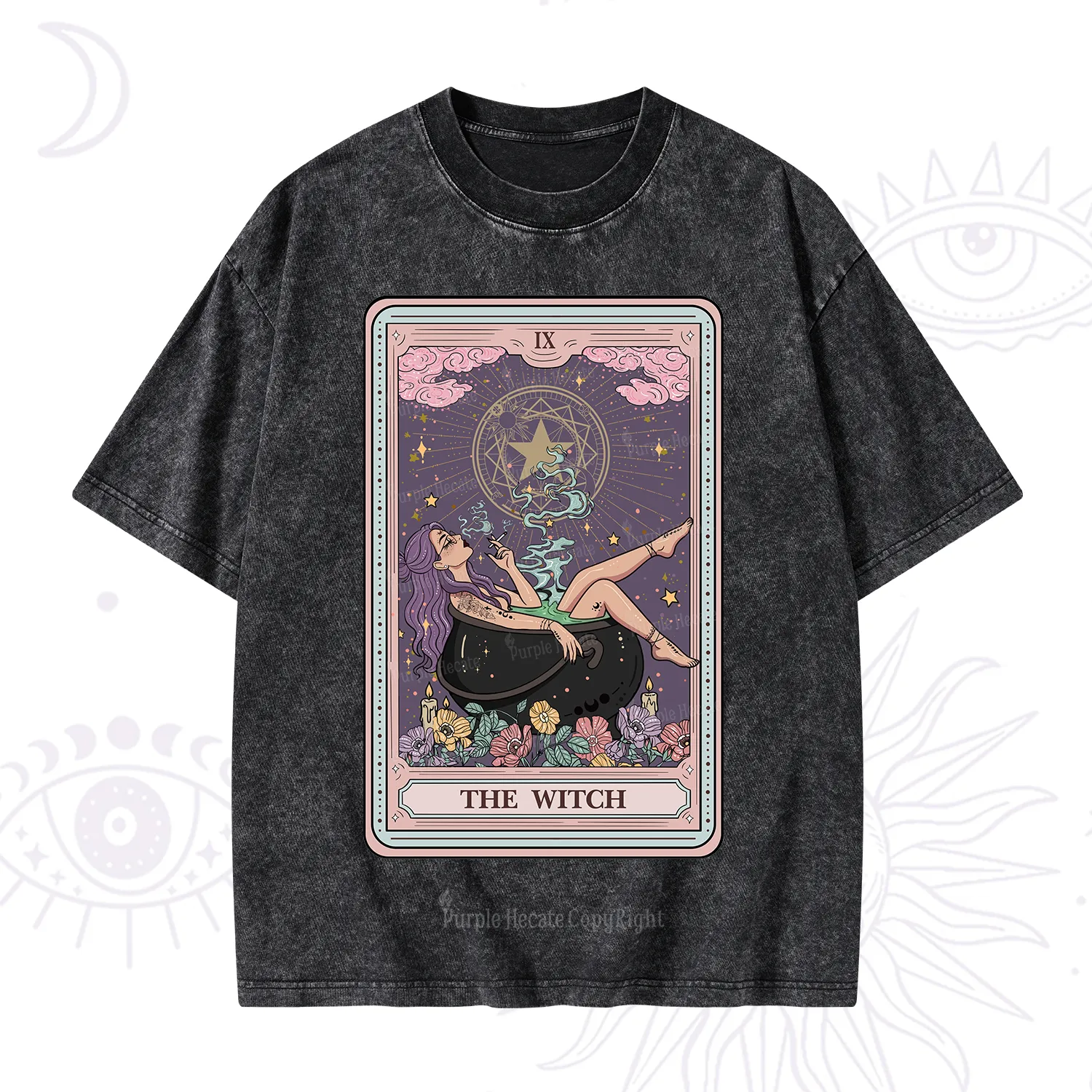 Purplehecate The Witch Tarot Card Washed T-Shirt