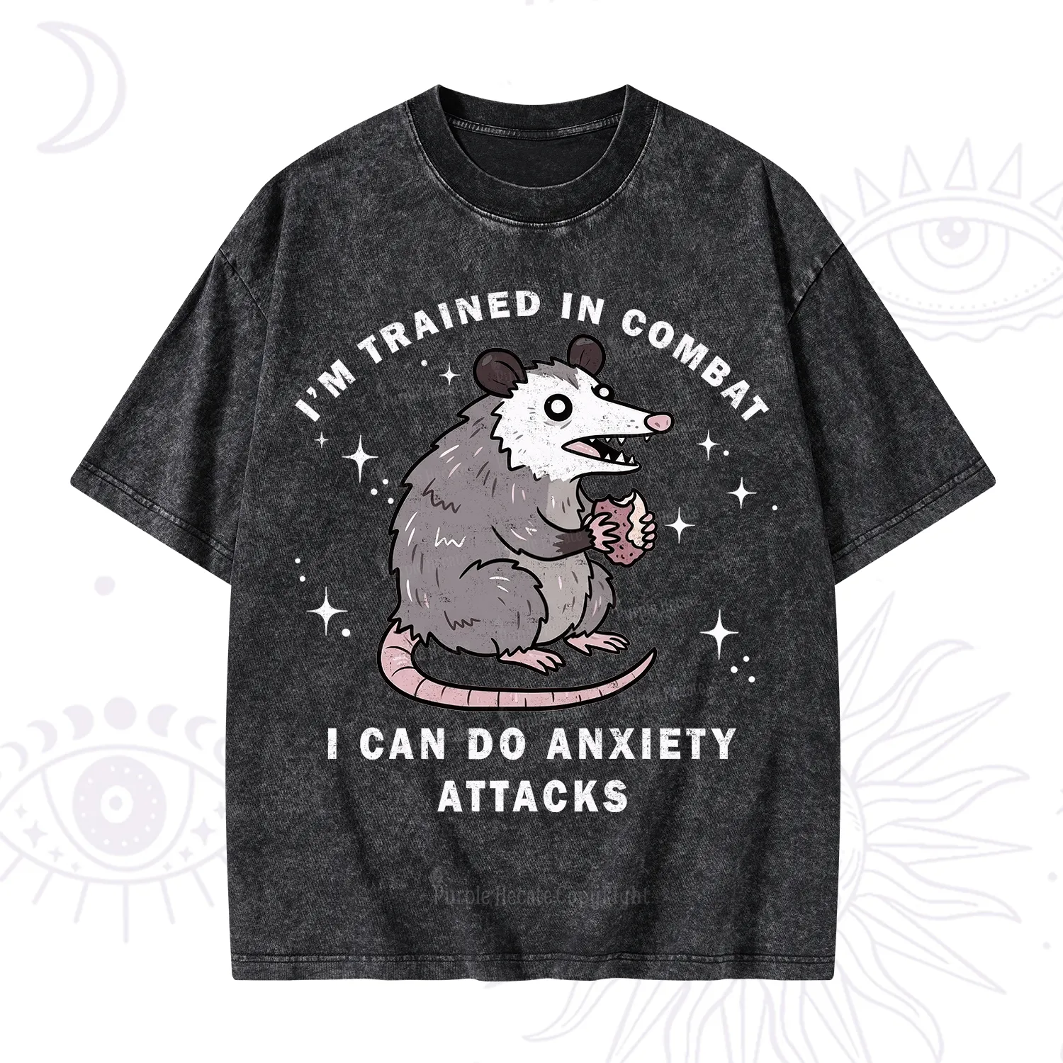 Purplehecate Anixety Attack Opossum Washed T-Shirt