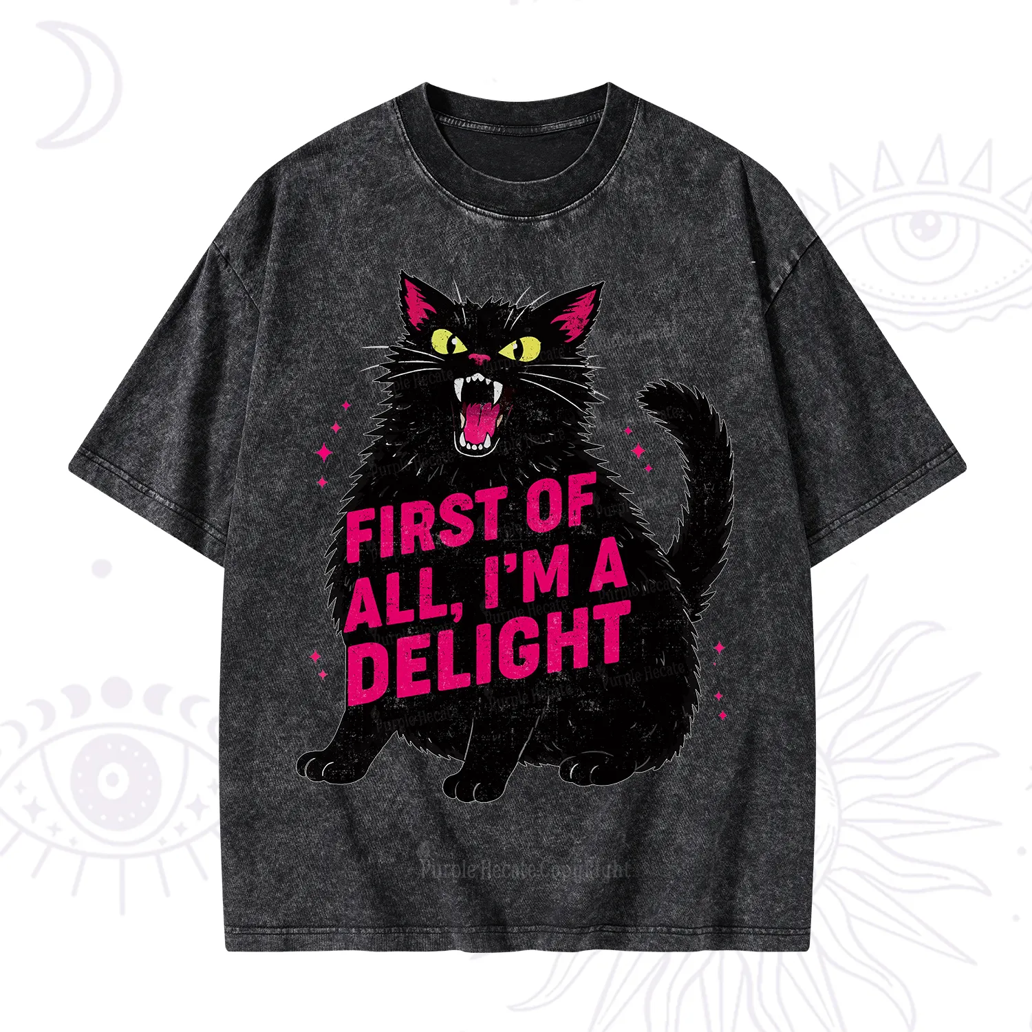 Purplehecate First Of All I'm A Delight Cat Washed T-Shirt