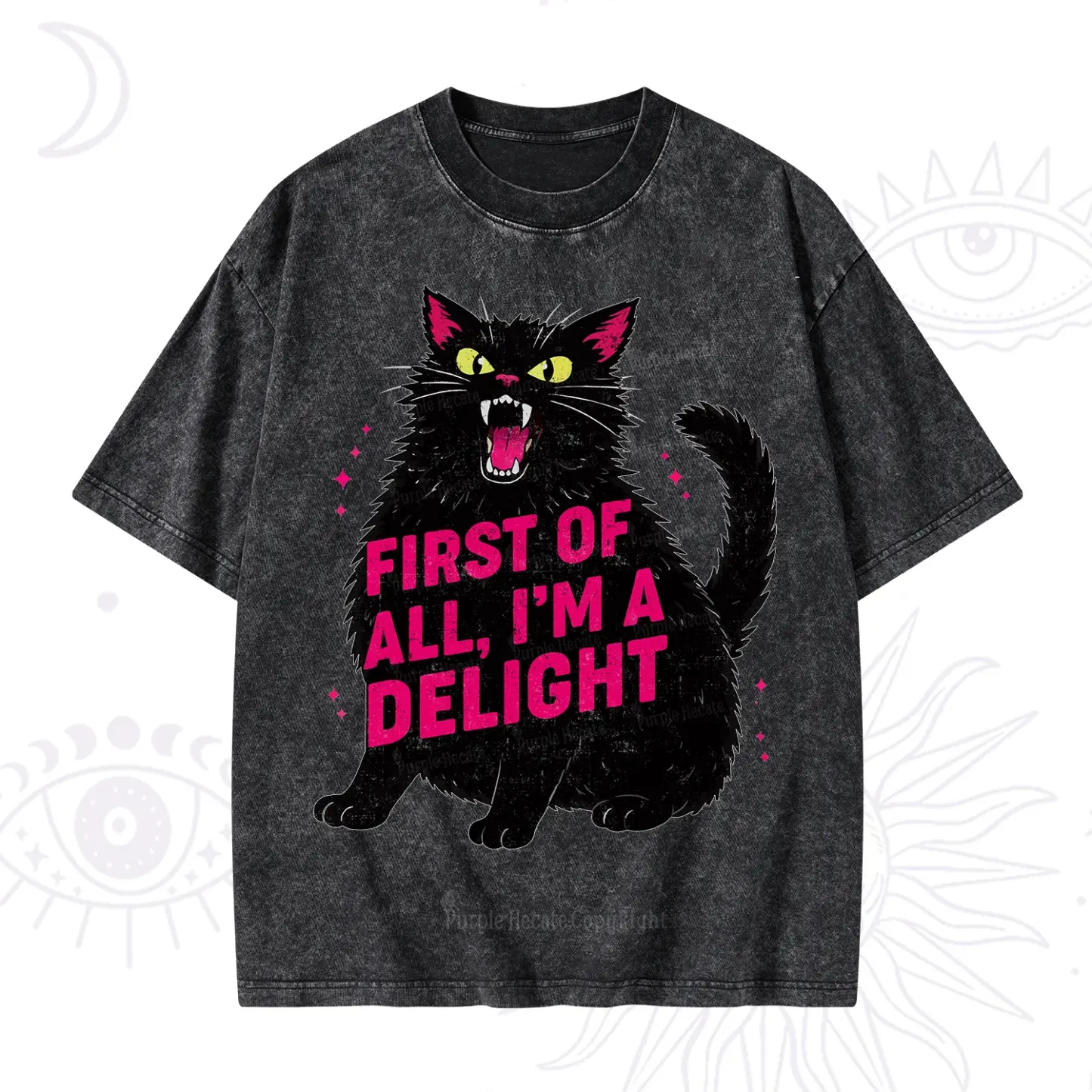 Purplehecate First Of All I'm A Delight Cat Washed T-Shirt