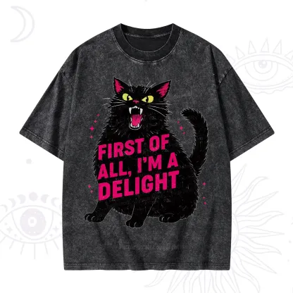 Purplehecate First Of All I'm A Delight Cat Washed T-Shirt