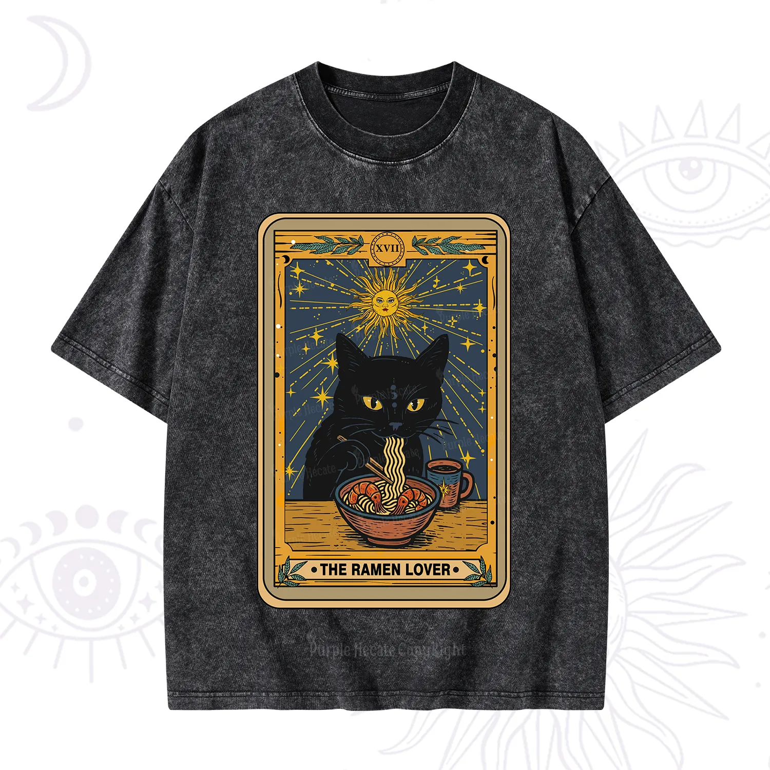 Purplehecate The Ramen Lover Cat Tarot Washed T-Shirt