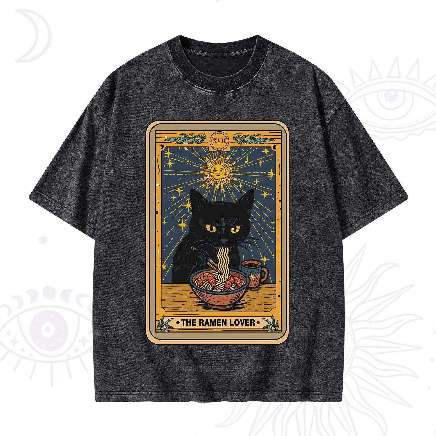 Purplehecate The Ramen Lover Cat Tarot Washed T-Shirt
