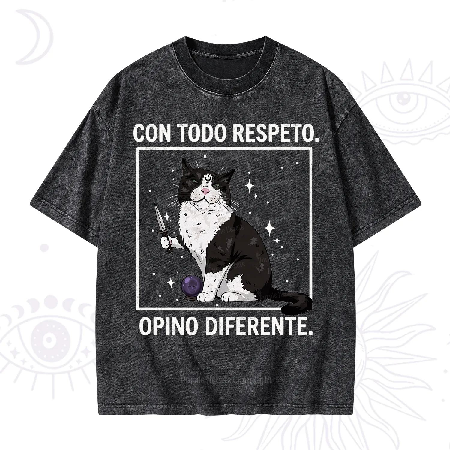 Purplehecate Funny Cat Con Todo Respeto Opino Diferente Washed T-Shirt