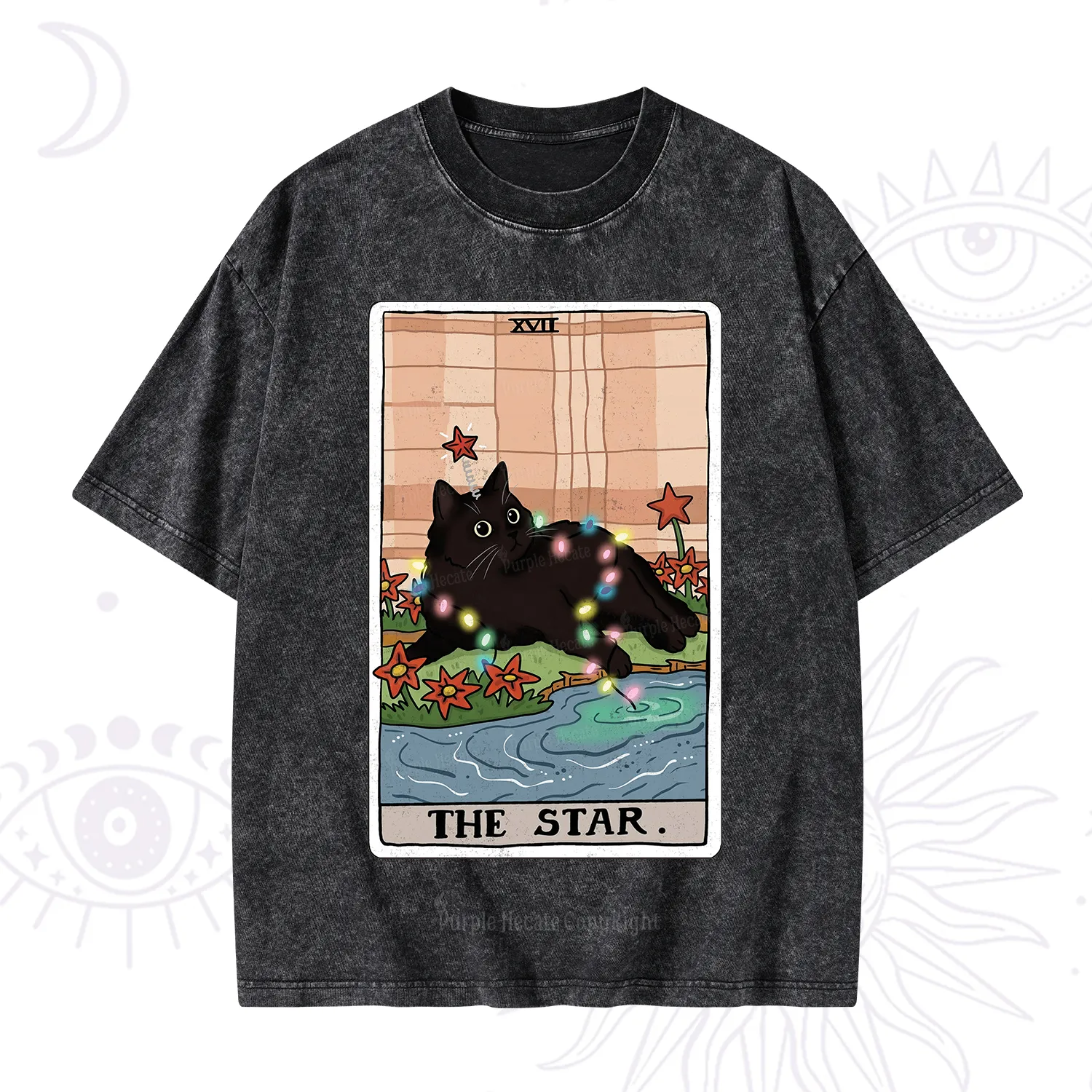 Purplehecate The Star Cat Tarot Card Washed T-Shirt