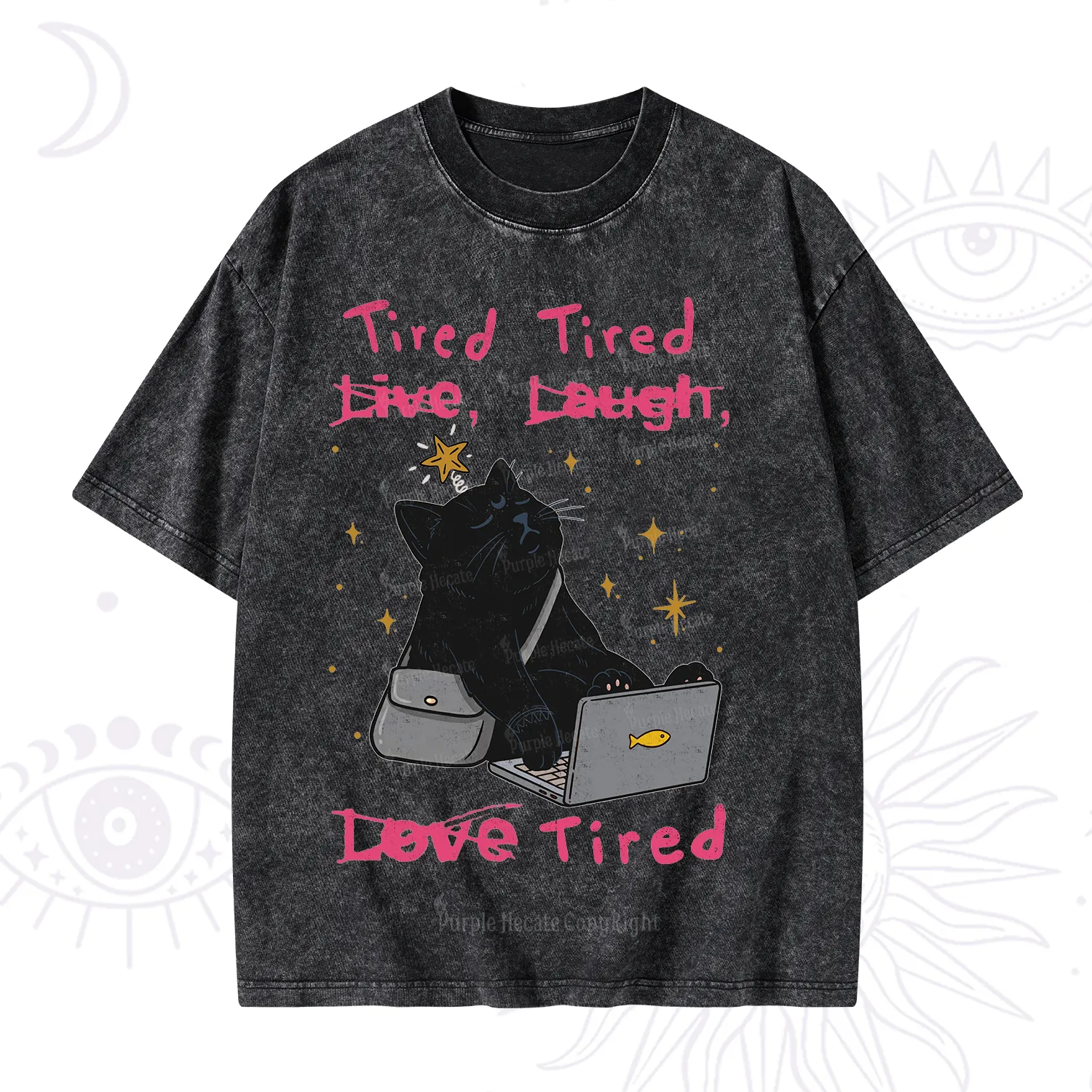 Purplehecate Tired Cat Washed T-Shirt