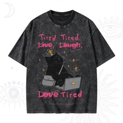 Purplehecate Tired Cat Washed T-Shirt