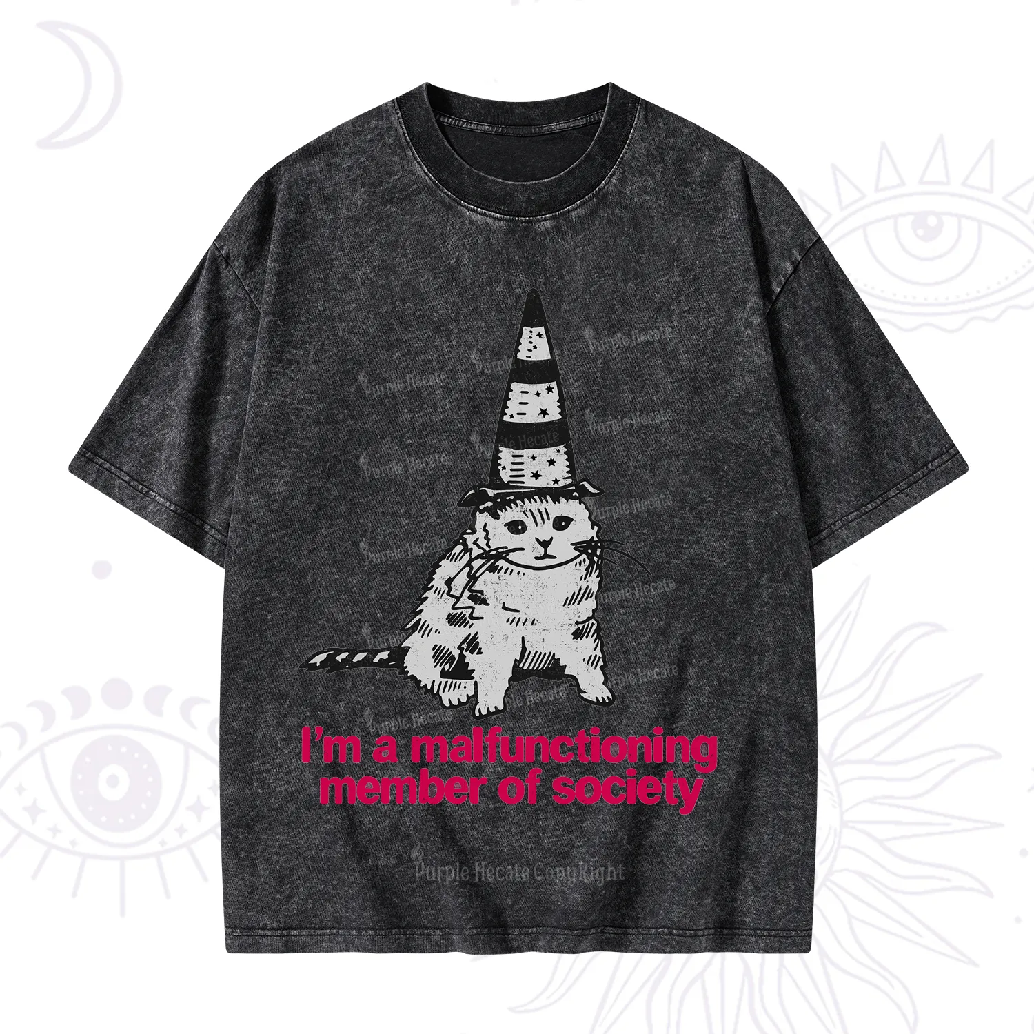 Purplehecate Social Anxiety Cat Washed T-Shirt