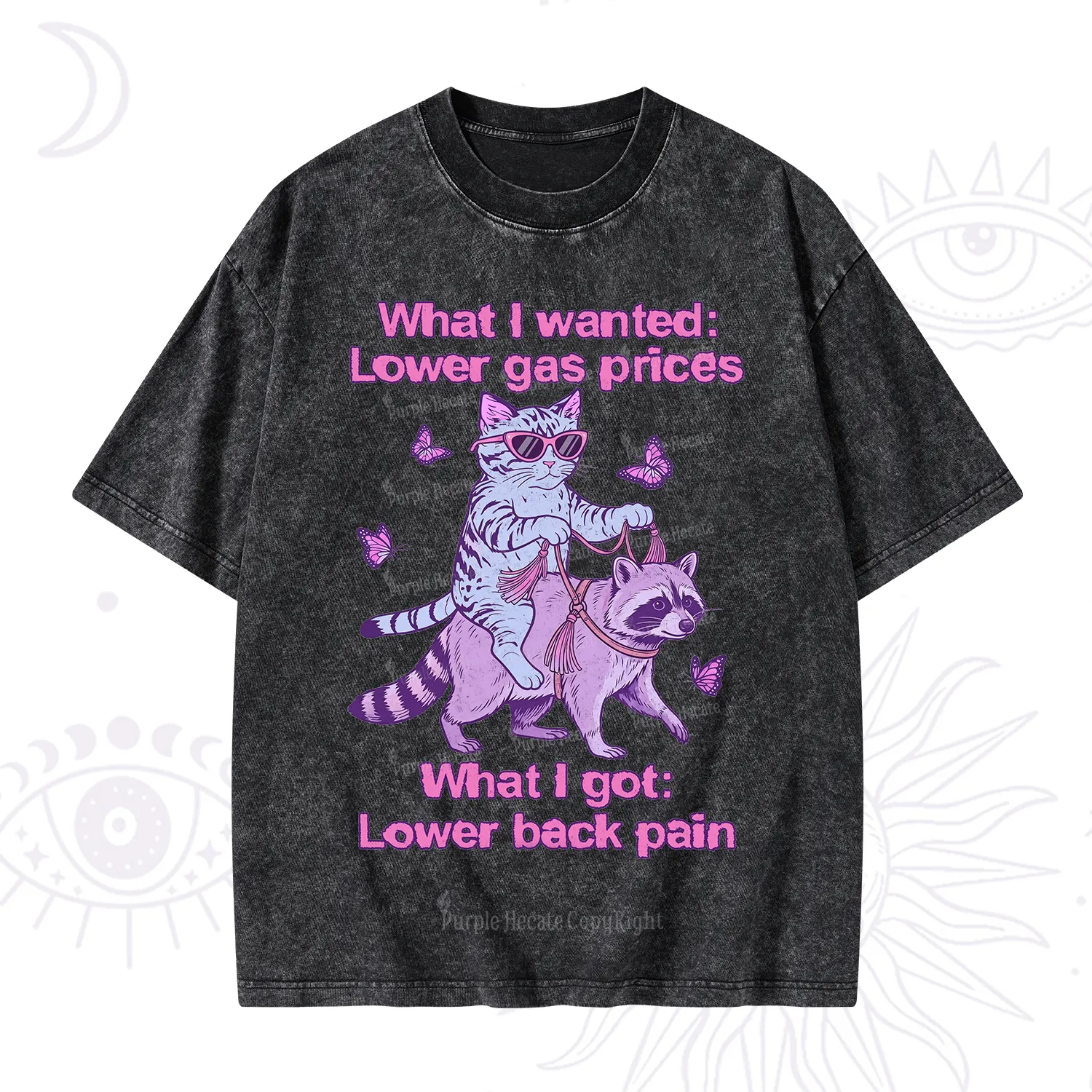 Purplehecate Lower Gas Prices Lower Back Pain Cat Washed T-Shirt