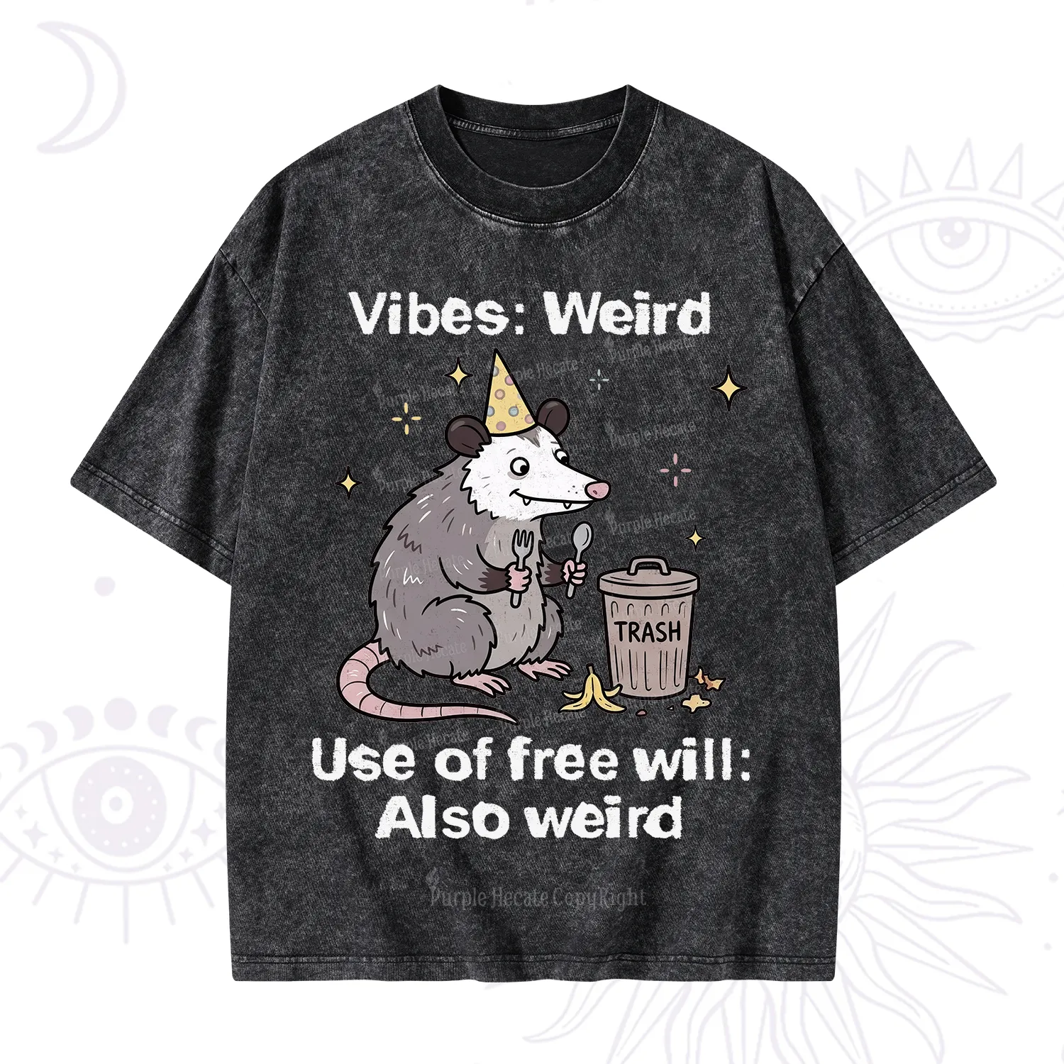 Purplehecate Weird Vibes Only Opossum Washed T-Shirt