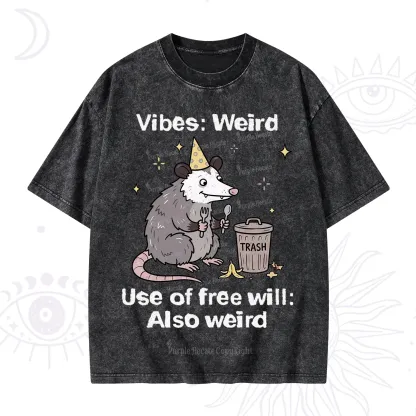 Purplehecate Weird Vibes Only Opossum Washed T-Shirt